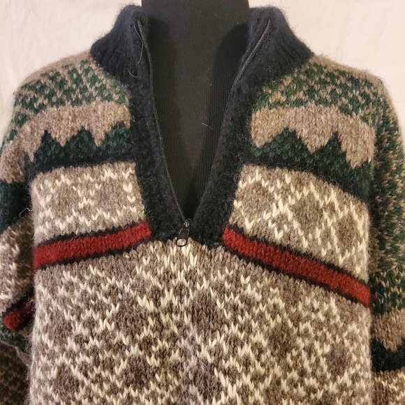 Vntg Copenhagen Lined Fair Isle Nordic Chunky Wool Sweater Made in Nepal L - Picture 2 of 7